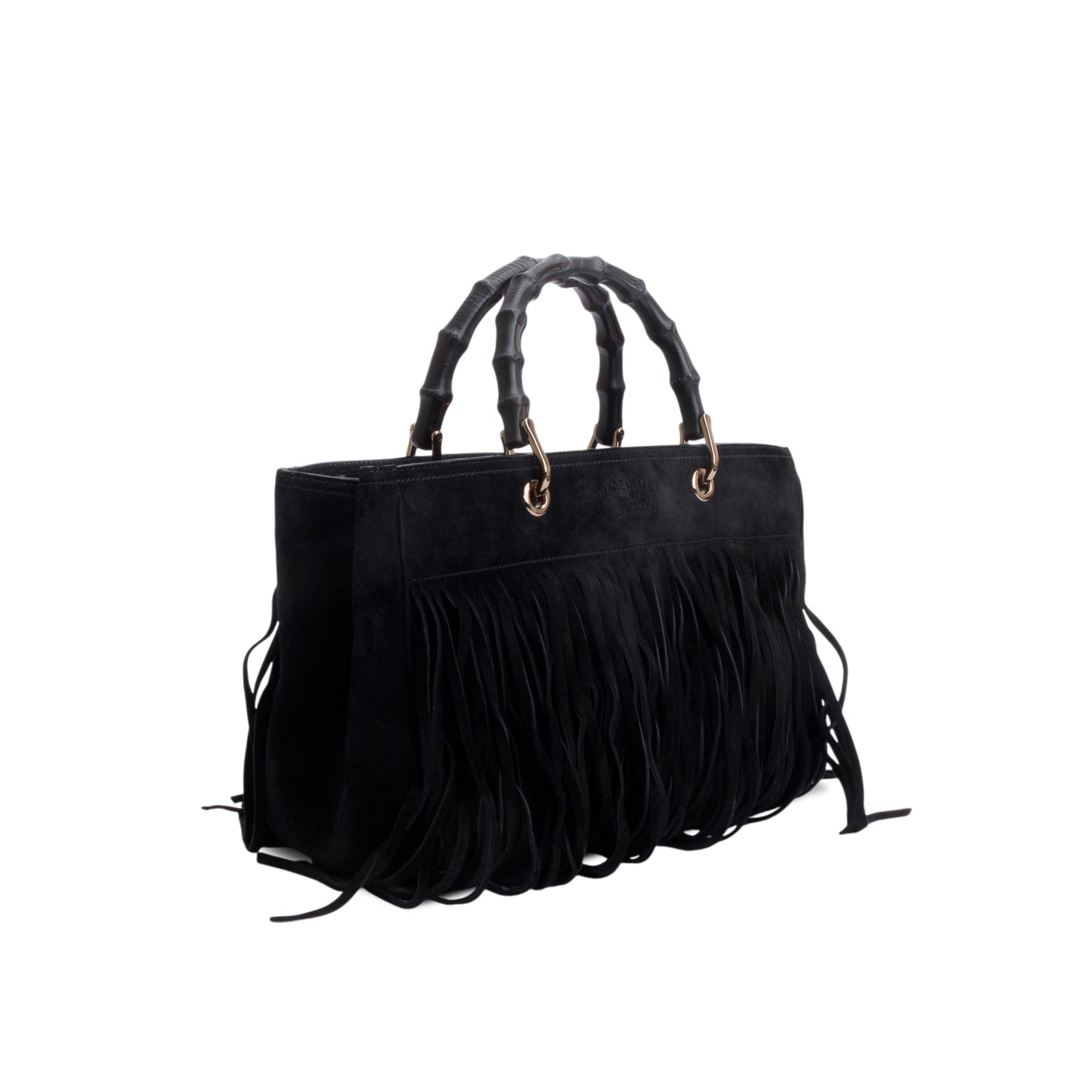 Gucci Black Suede Bamboo Fringe Medium Shopper Tote