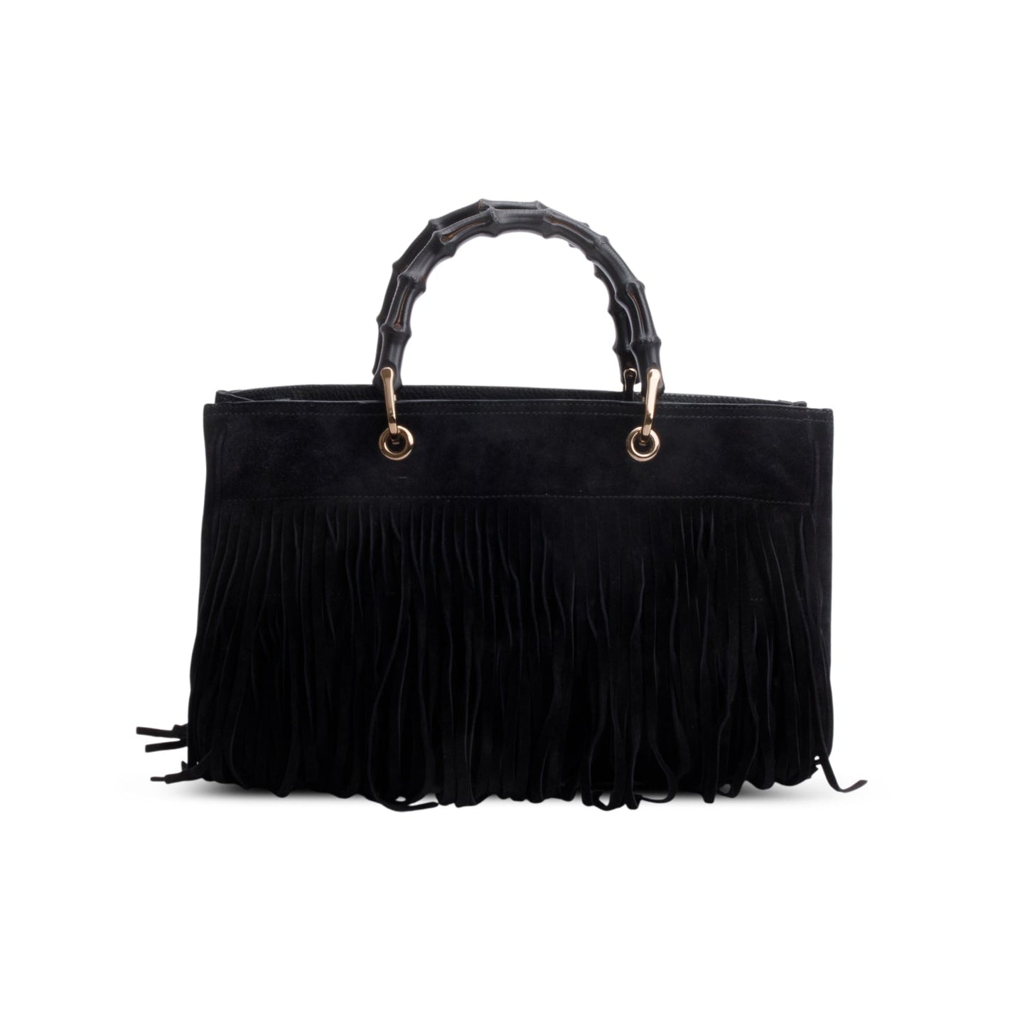 Gucci Black Suede Bamboo Fringe Medium Shopper Tote