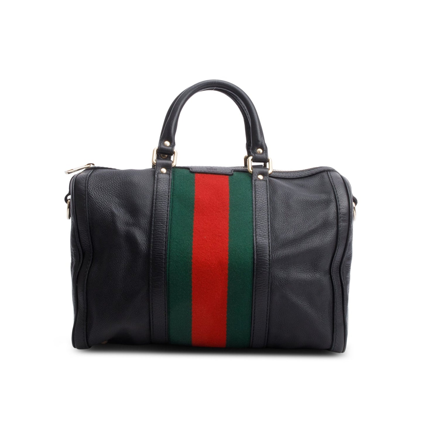 Gucci Black Leather Medium Web Boston Bag