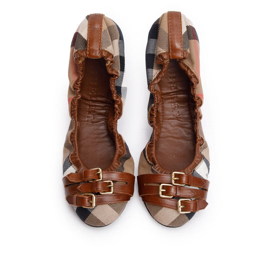Burberry Bridle House Check Falcony Ballerina Shoes, Size 6