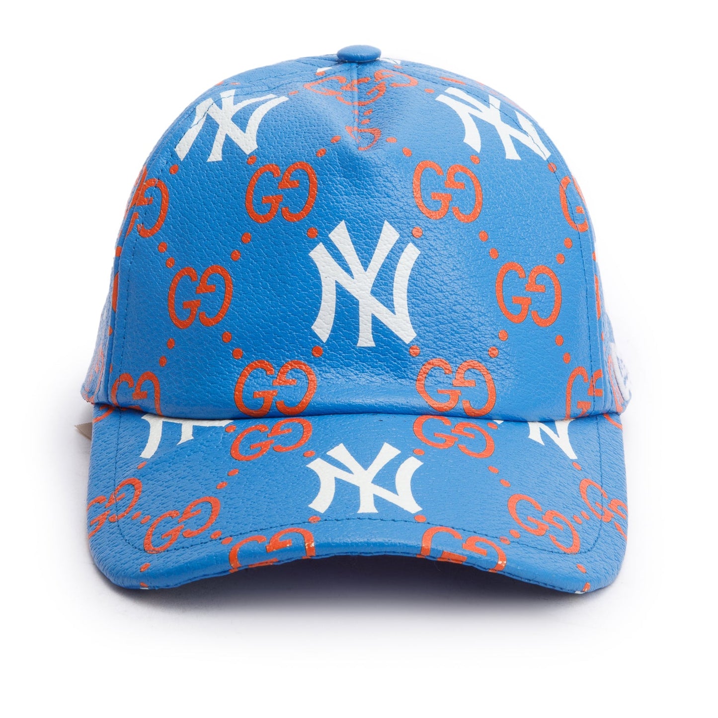 Gucci x MLB Blue Leather GG NY Yankees Baseball Hat, Size M 58 cm