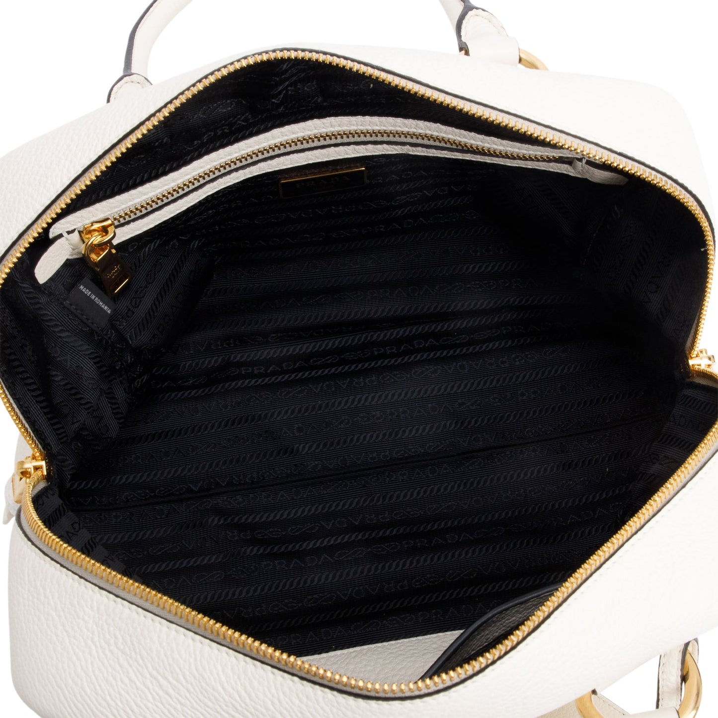 Prada Cream Vitello Phenix Convertible Bauletto Bag