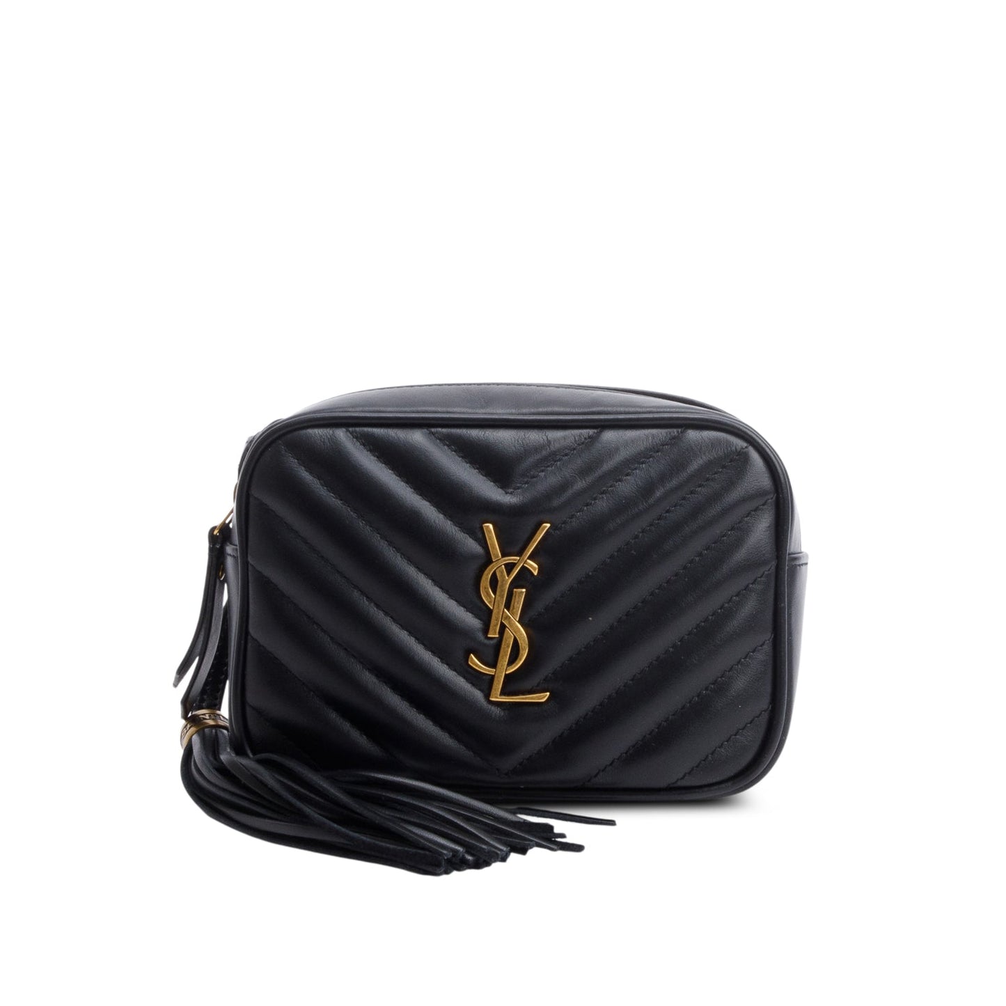 Saint Laurent 2023 Black Chevron Leather Lou Camera Belt Bag