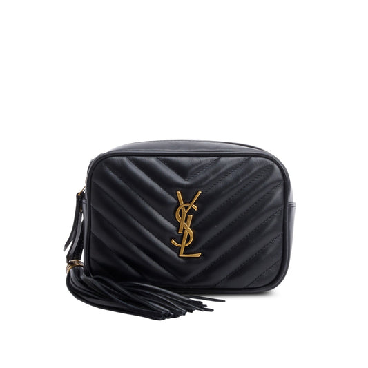 Saint Laurent 2023 Black Chevron Leather Lou Camera Belt Bag