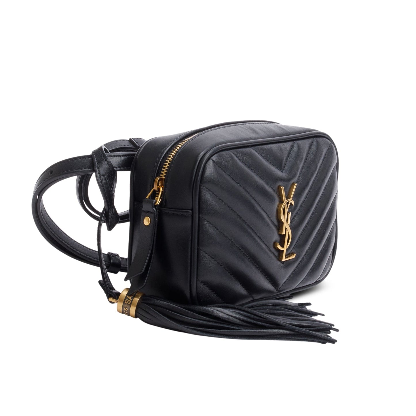 Saint Laurent 2023 Black Chevron Leather Lou Camera Belt Bag