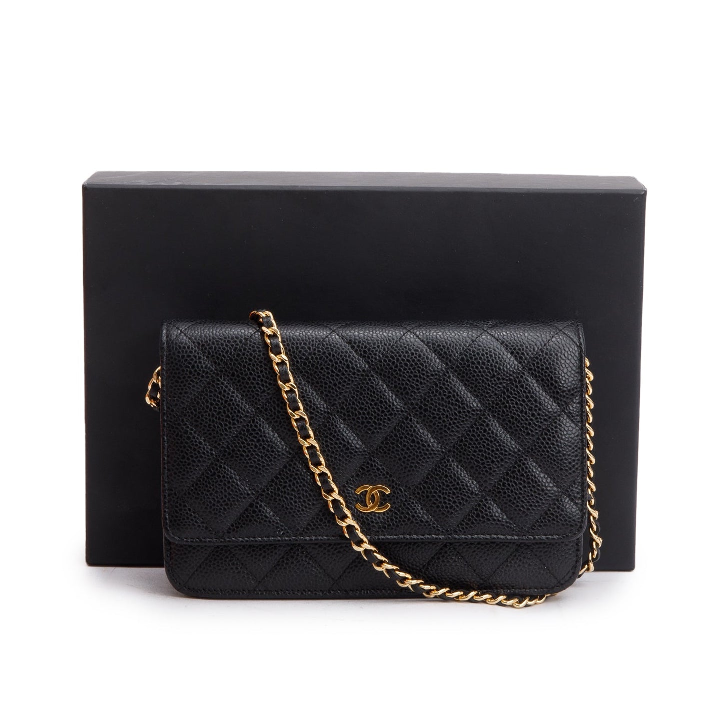 Chanel Black Quilted Caviar Leather Classic Wallet on Chain