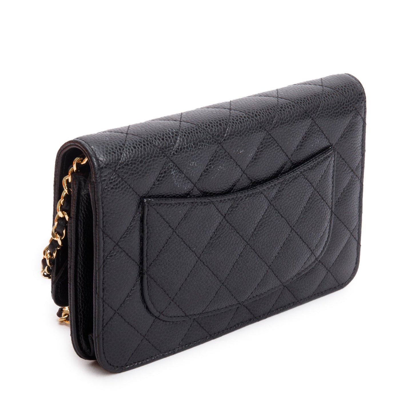 Chanel Black Quilted Caviar Leather Classic Wallet on Chain