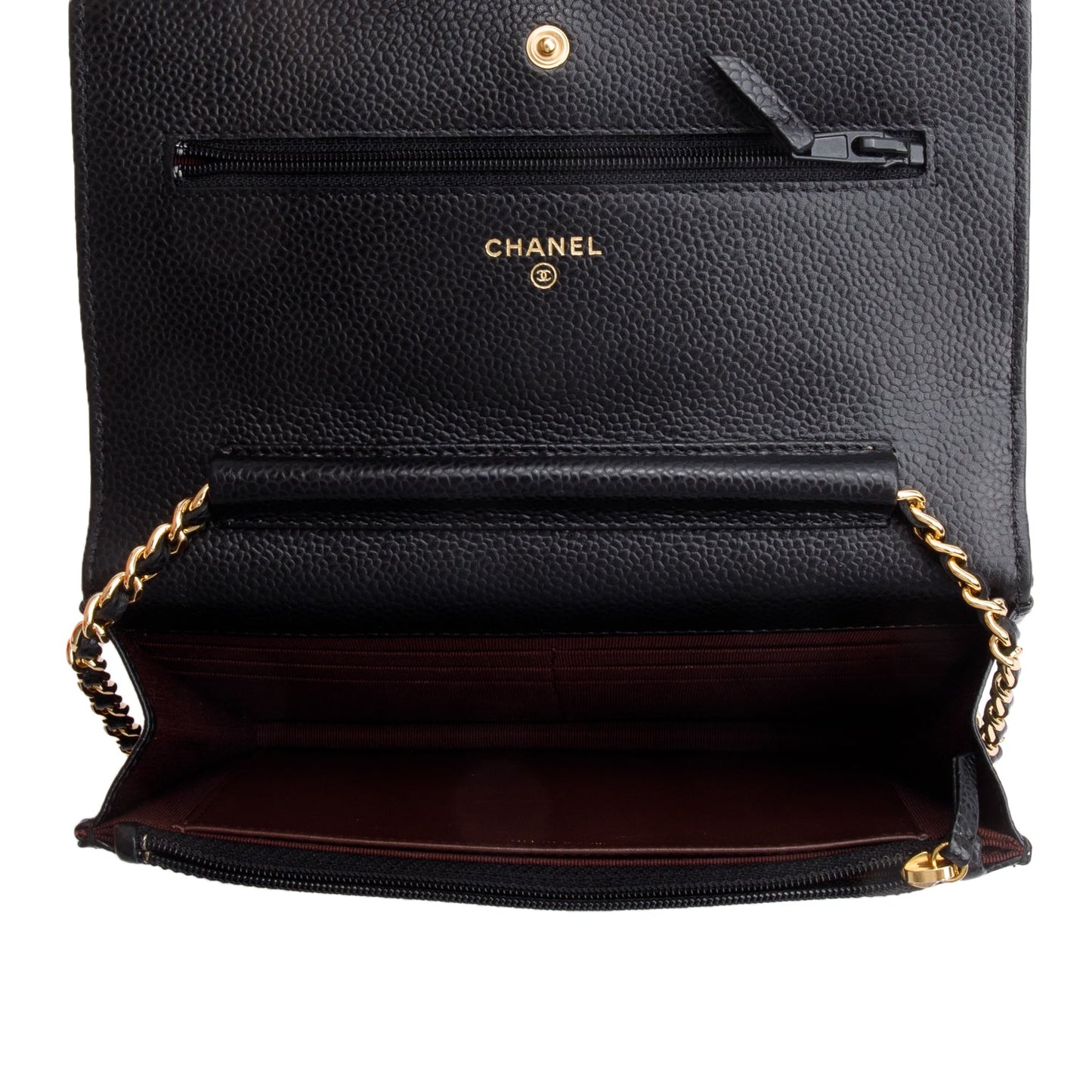 Chanel Black Quilted Caviar Leather Classic Wallet on Chain
