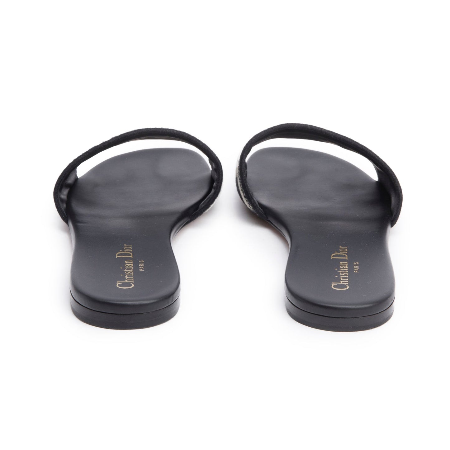 Christian Dior Black Embroidered Cotton Heeled Dway Slide, Size 38.5