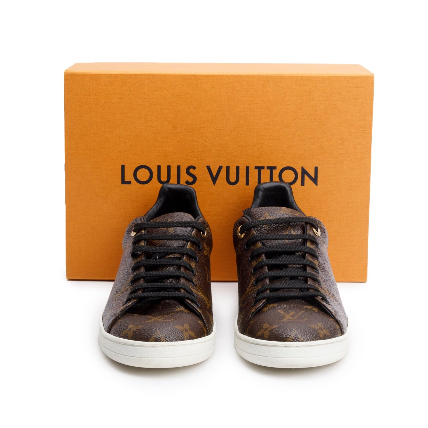 Louis Vuitton 2020  Monogram Canvas Black Patent Leather Frontrow Sneakers, Men's Size 42