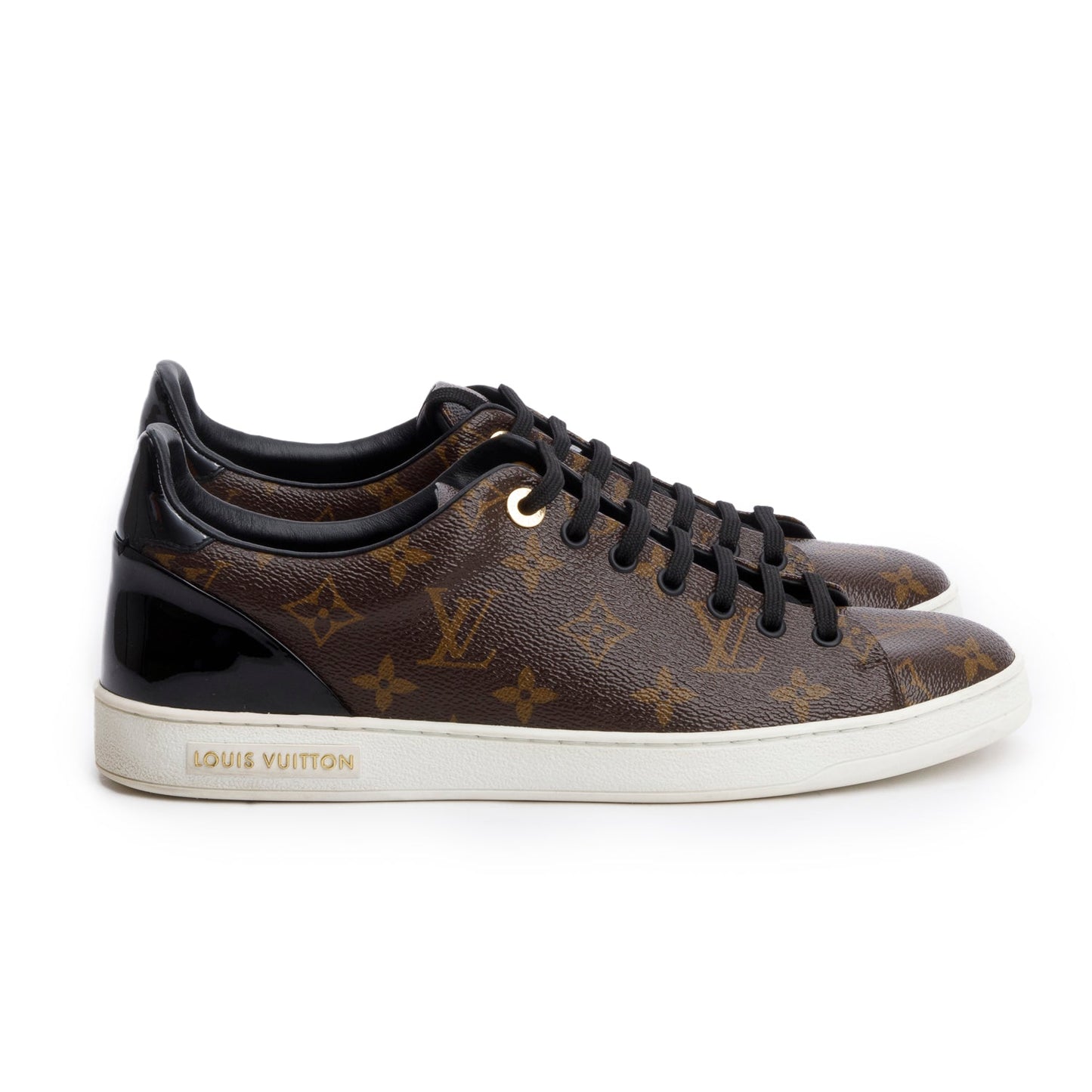 Louis Vuitton 2020  Monogram Canvas Black Patent Leather Frontrow Sneakers, Men's Size 42