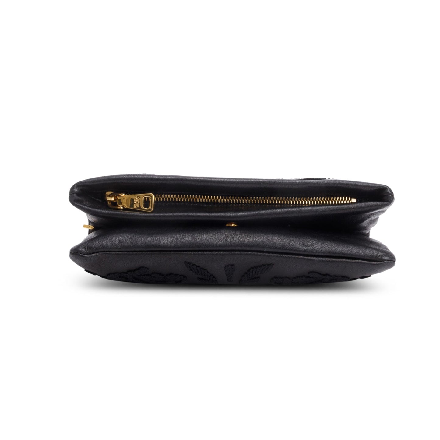 Prada Black Nappa Ricamo Flap Clutch