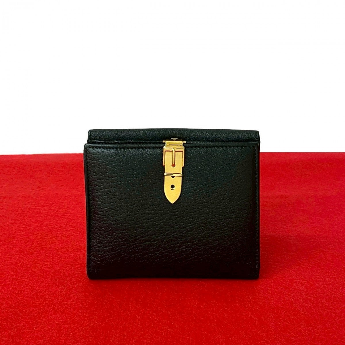 GUCCI Bifold Wallet leather black Belt motif Metal Women(Unisex)