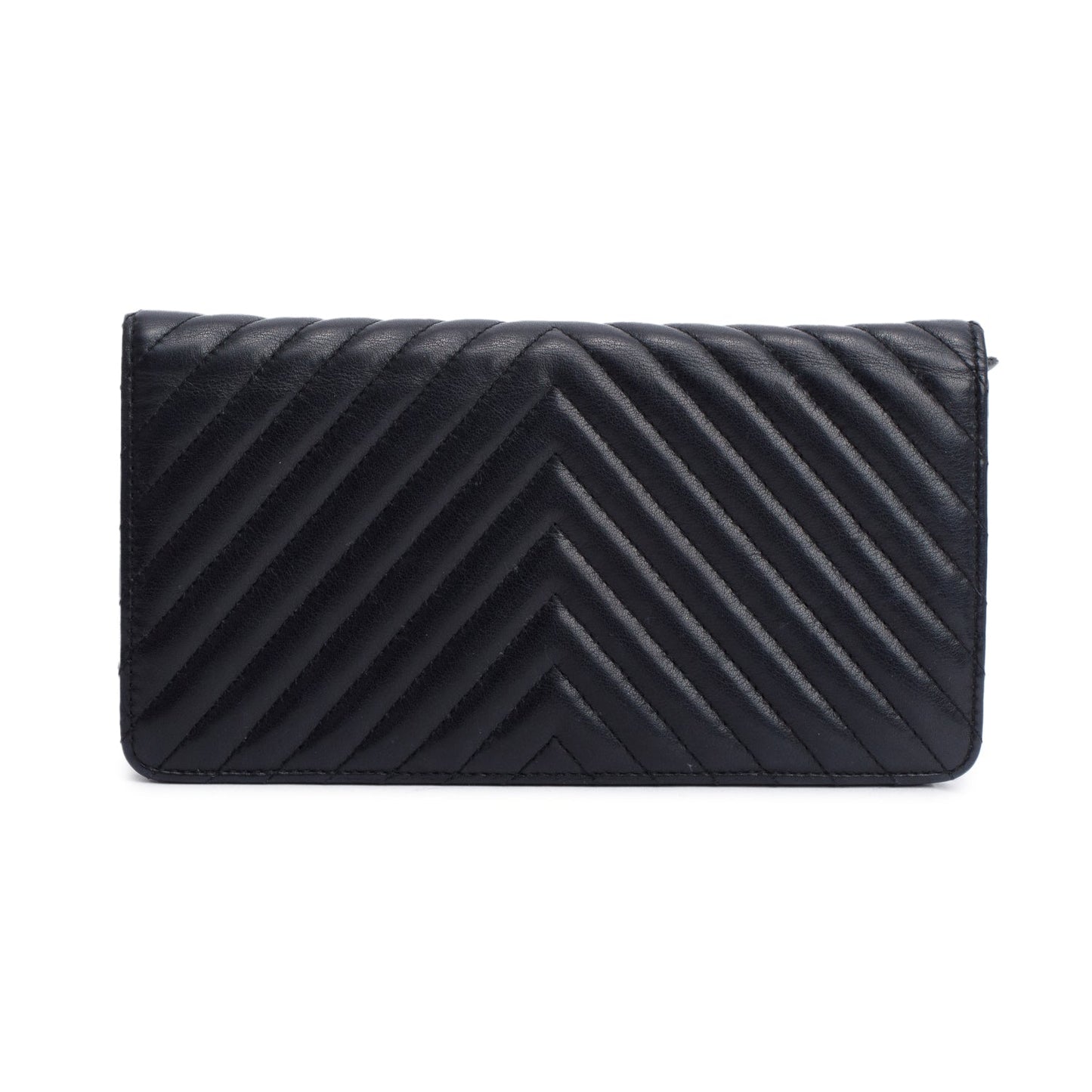 Chanel Black Lambskin Chevron Bi-Fold Wallet