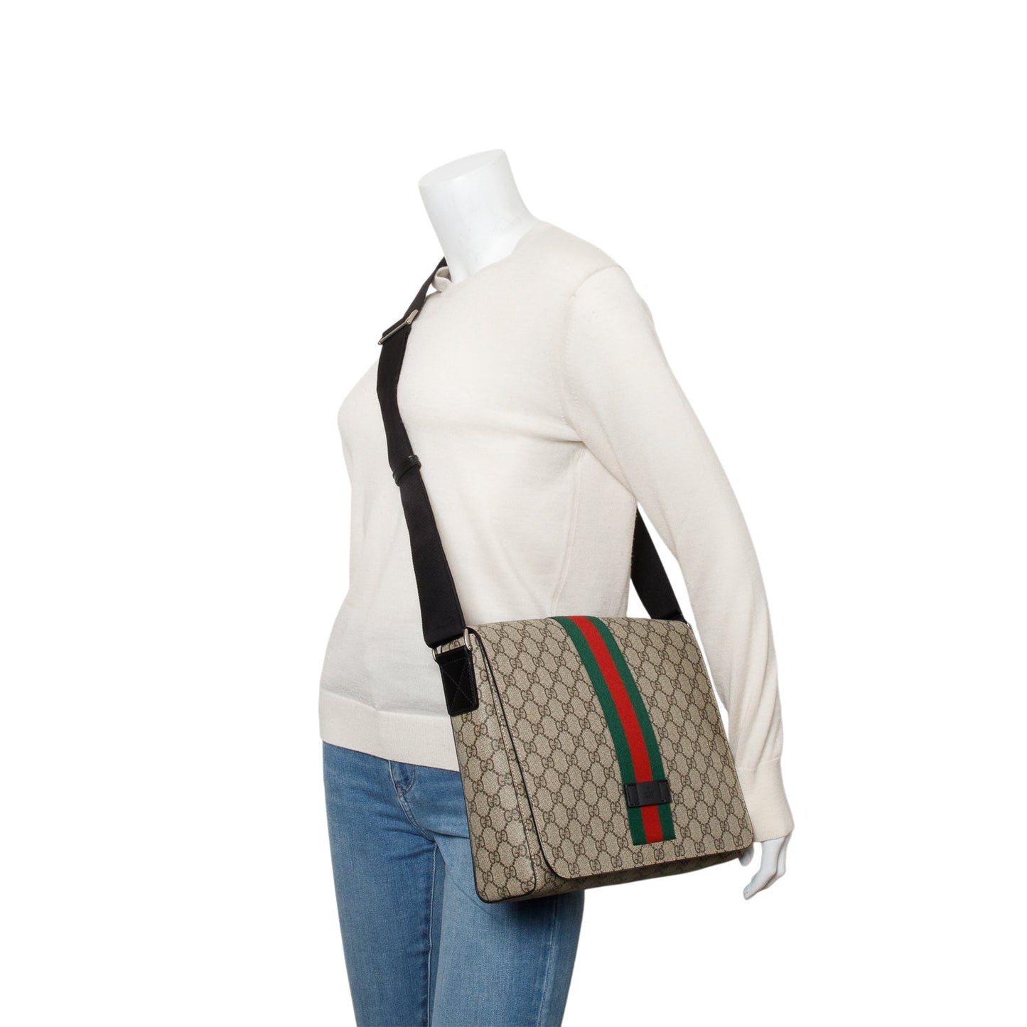 Gucci GG Supreme Monogram Web Flap Messenger Bag