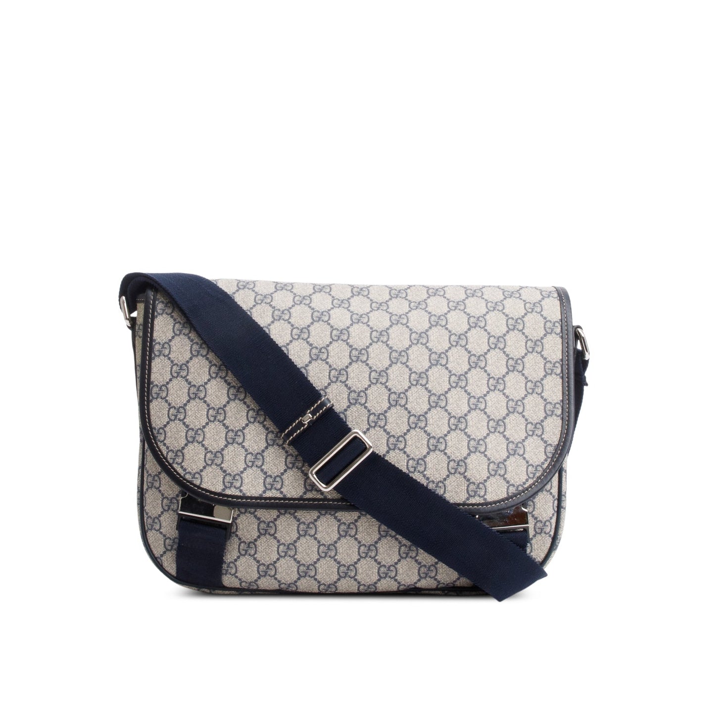 Gucci GG Plus Monogram Medium Double Buckle Flap Messenger Bag