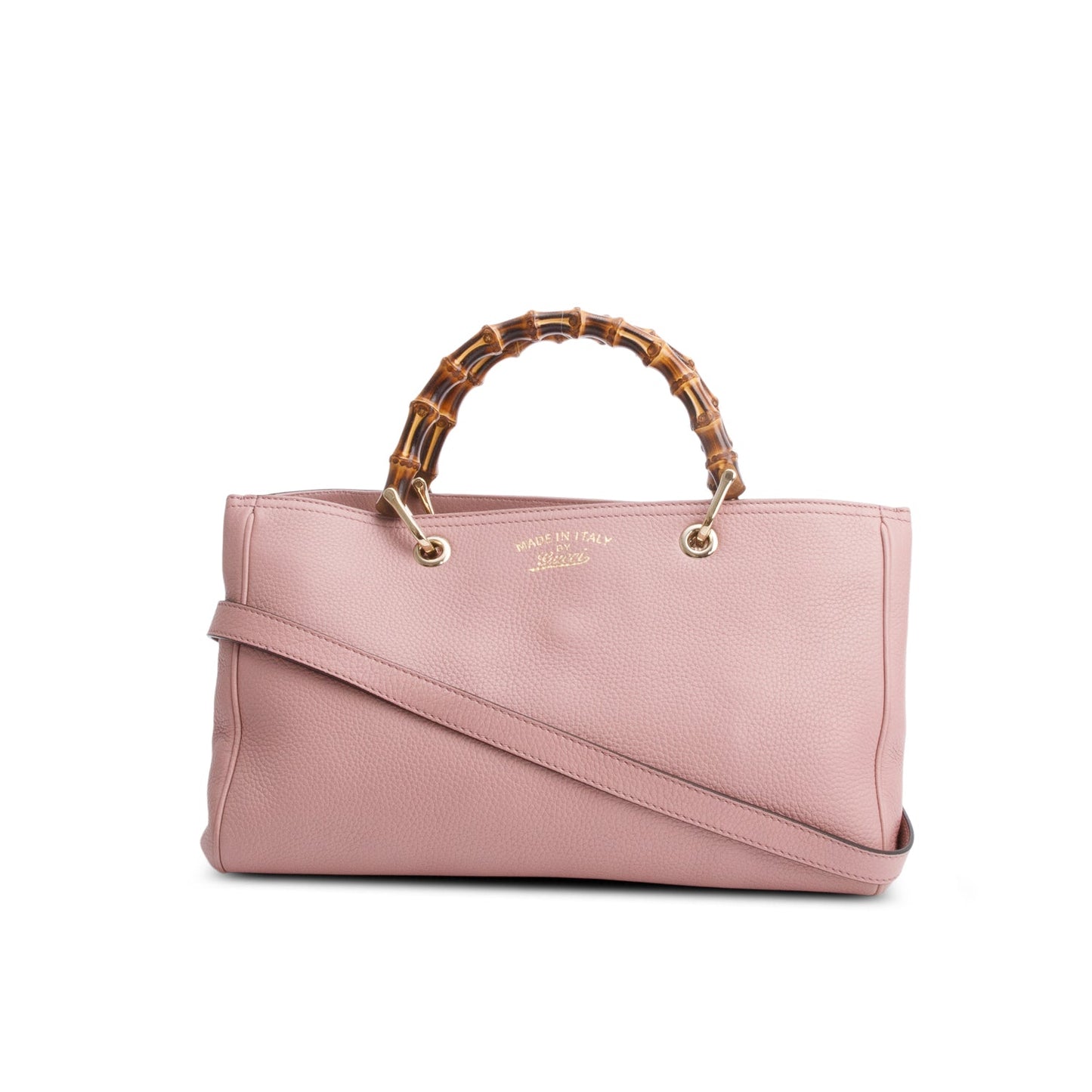 Gucci Pink Pebbled Calfskin Leather Medium Bamboo Shopper Tote