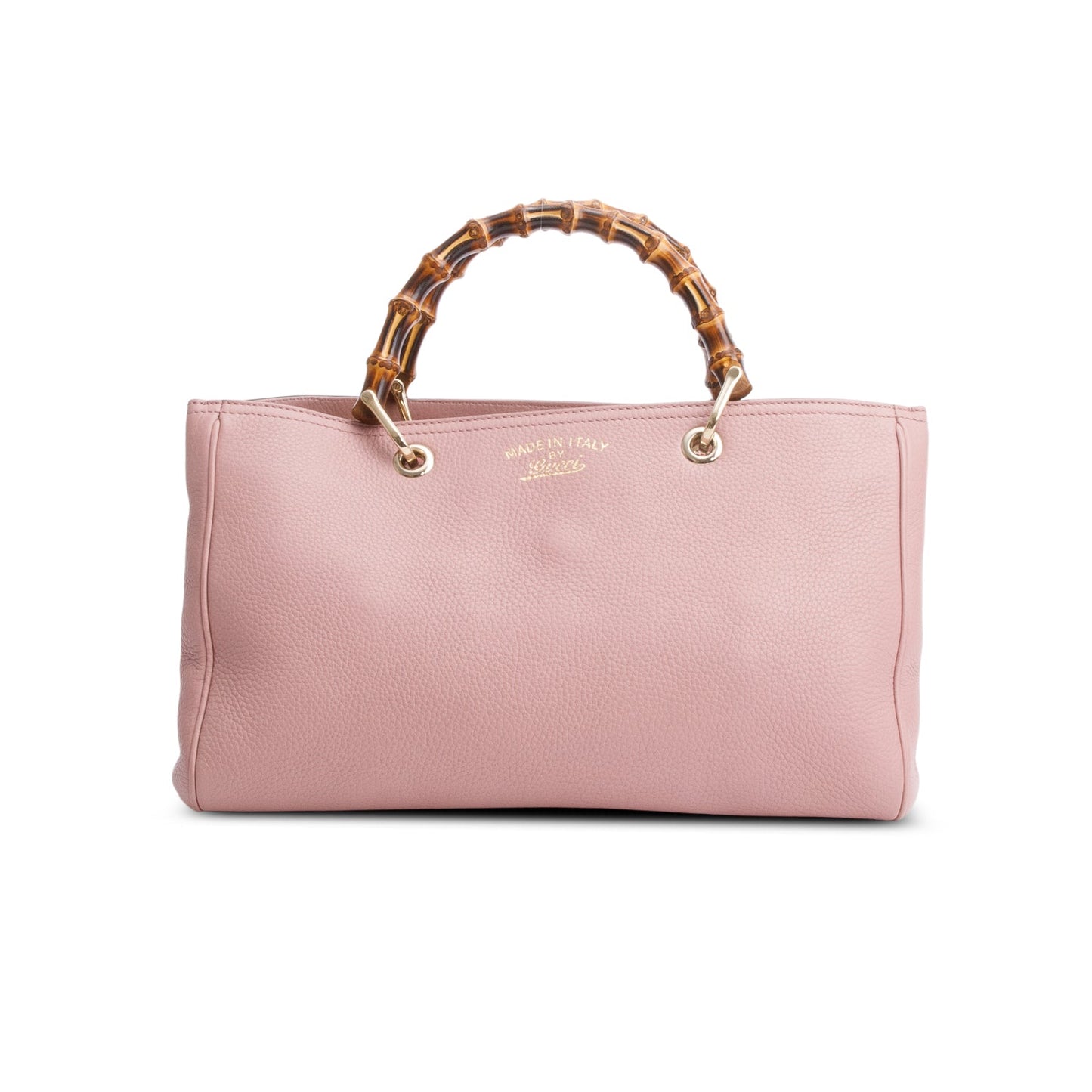 Gucci Pink Pebbled Calfskin Leather Medium Bamboo Shopper Tote