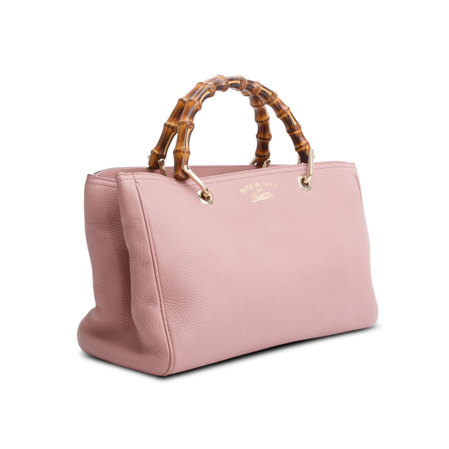 Gucci Pink Pebbled Calfskin Leather Medium Bamboo Shopper Tote