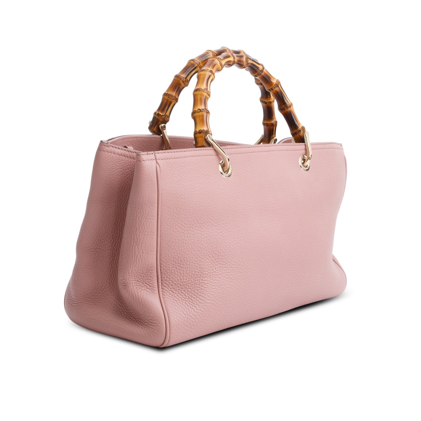 Gucci Pink Pebbled Calfskin Leather Medium Bamboo Shopper Tote
