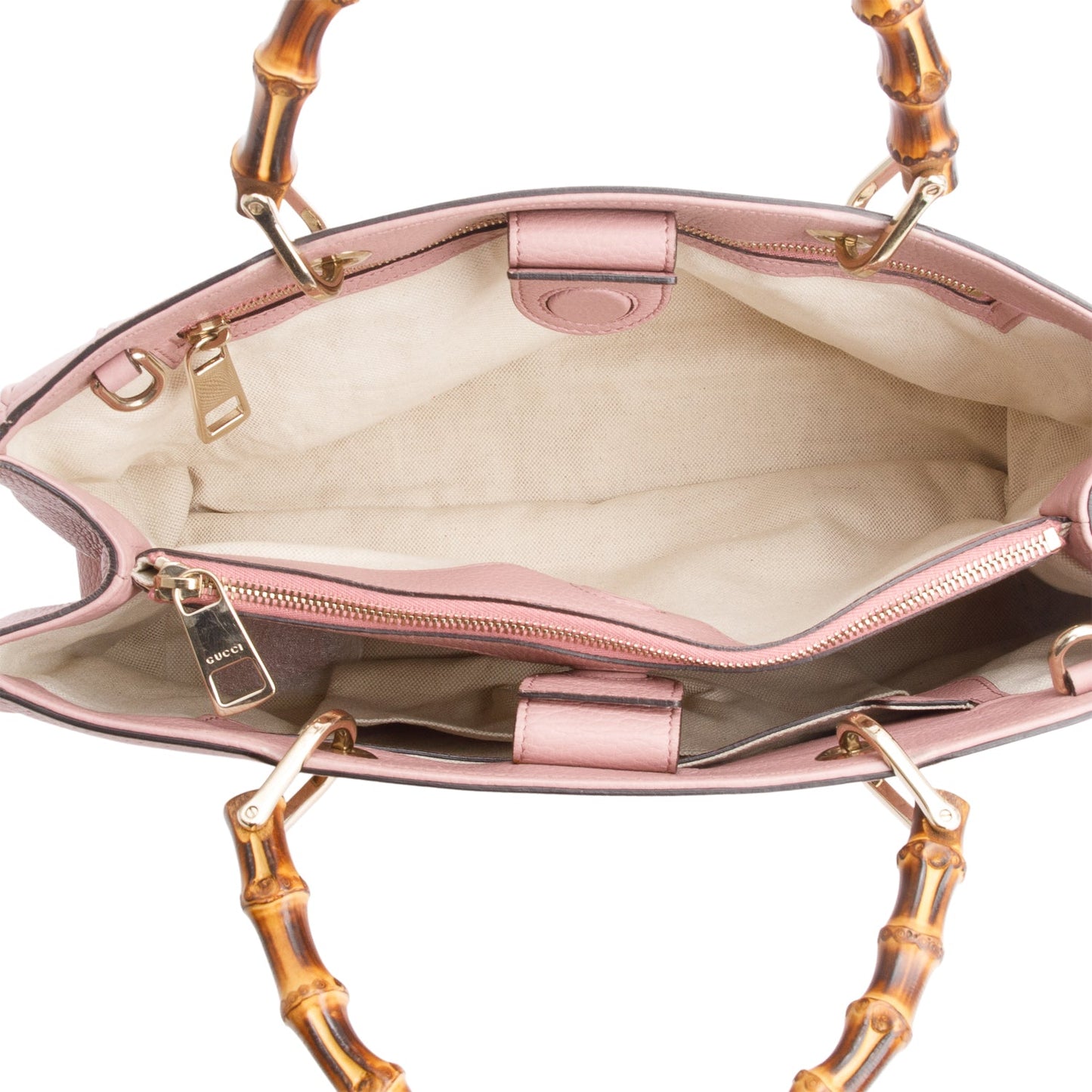 Gucci Pink Pebbled Calfskin Leather Medium Bamboo Shopper Tote