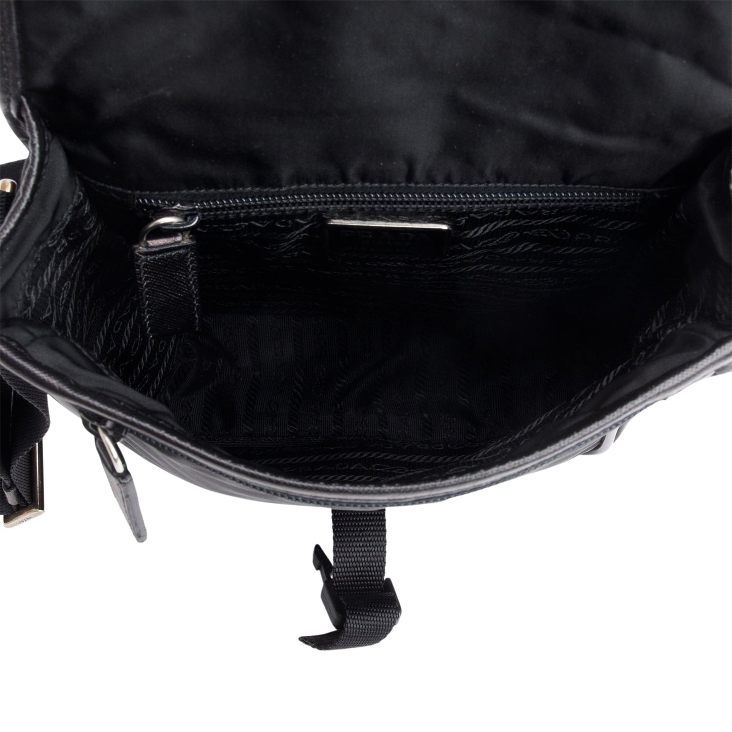 Prada Black Nylon Buckle Messenger Bag