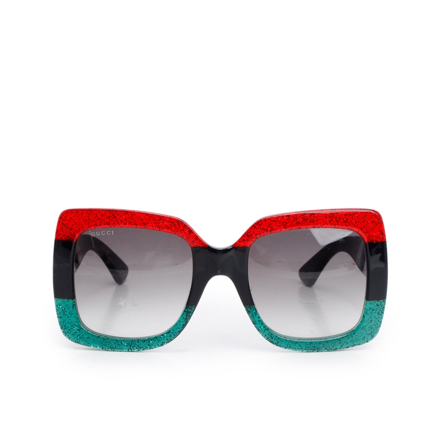Gucci GG0083S Red/Green Glitter Black Acetate CC Logo Oversized Square Sunglasses