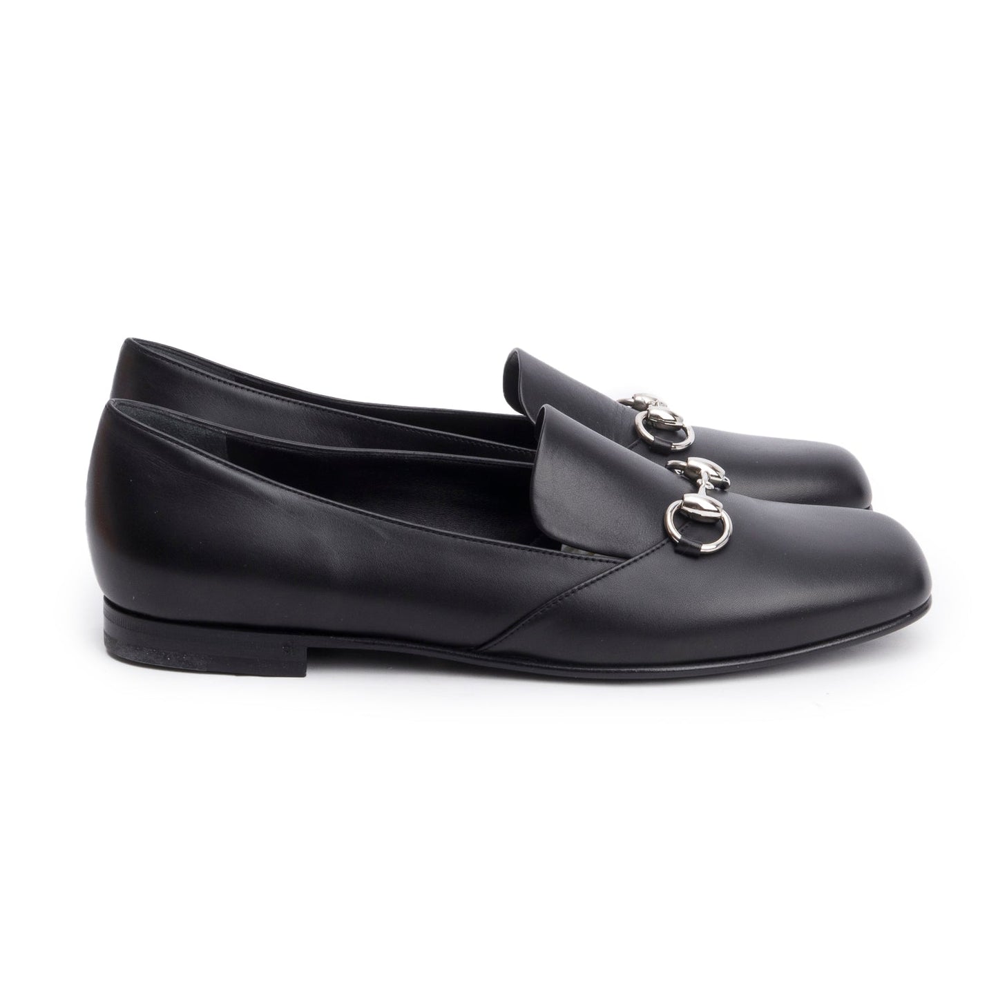 Gucci Black Calfskin Leather Horsebit Accent Loafers, Size 40