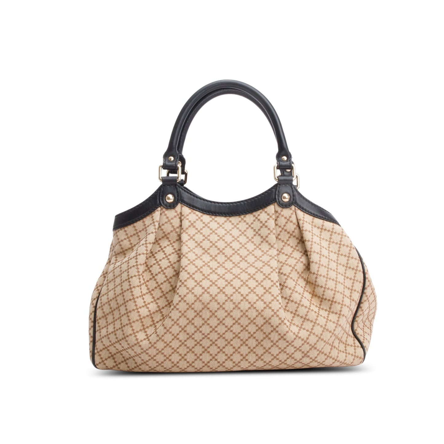 Gucci Beige Diamante Canvas Black Leather Trim Medium Sukey Bag