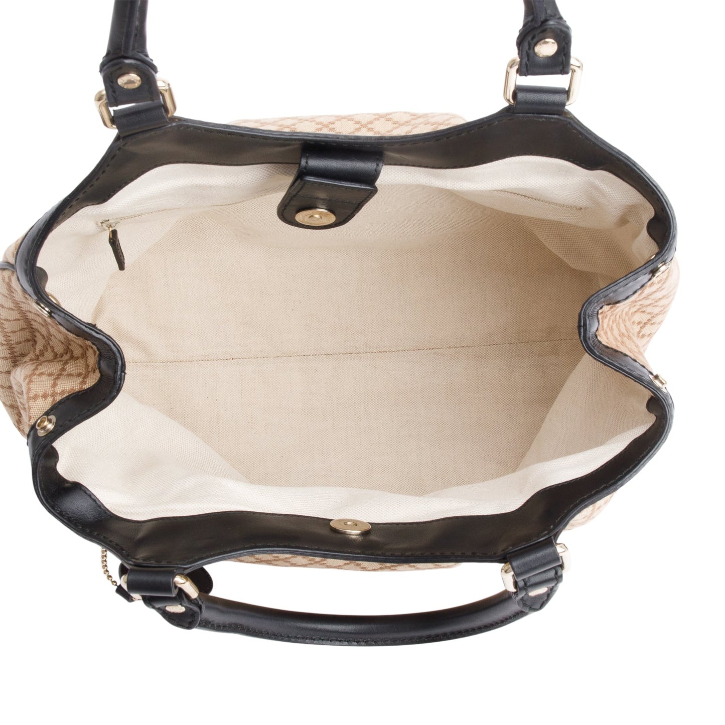 Gucci Beige Diamante Canvas Black Leather Trim Medium Sukey Bag