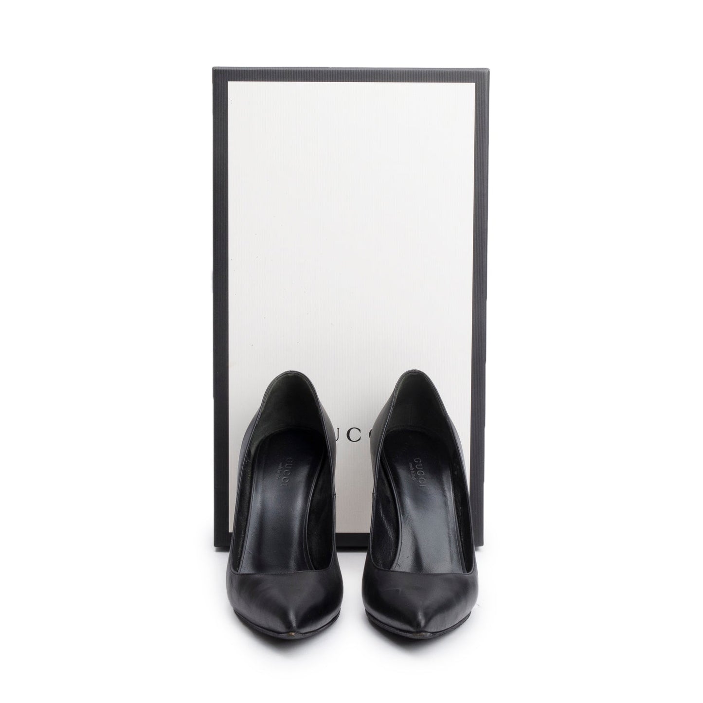 Gucci Black Leather Pointed Toe Pumps, Size 37