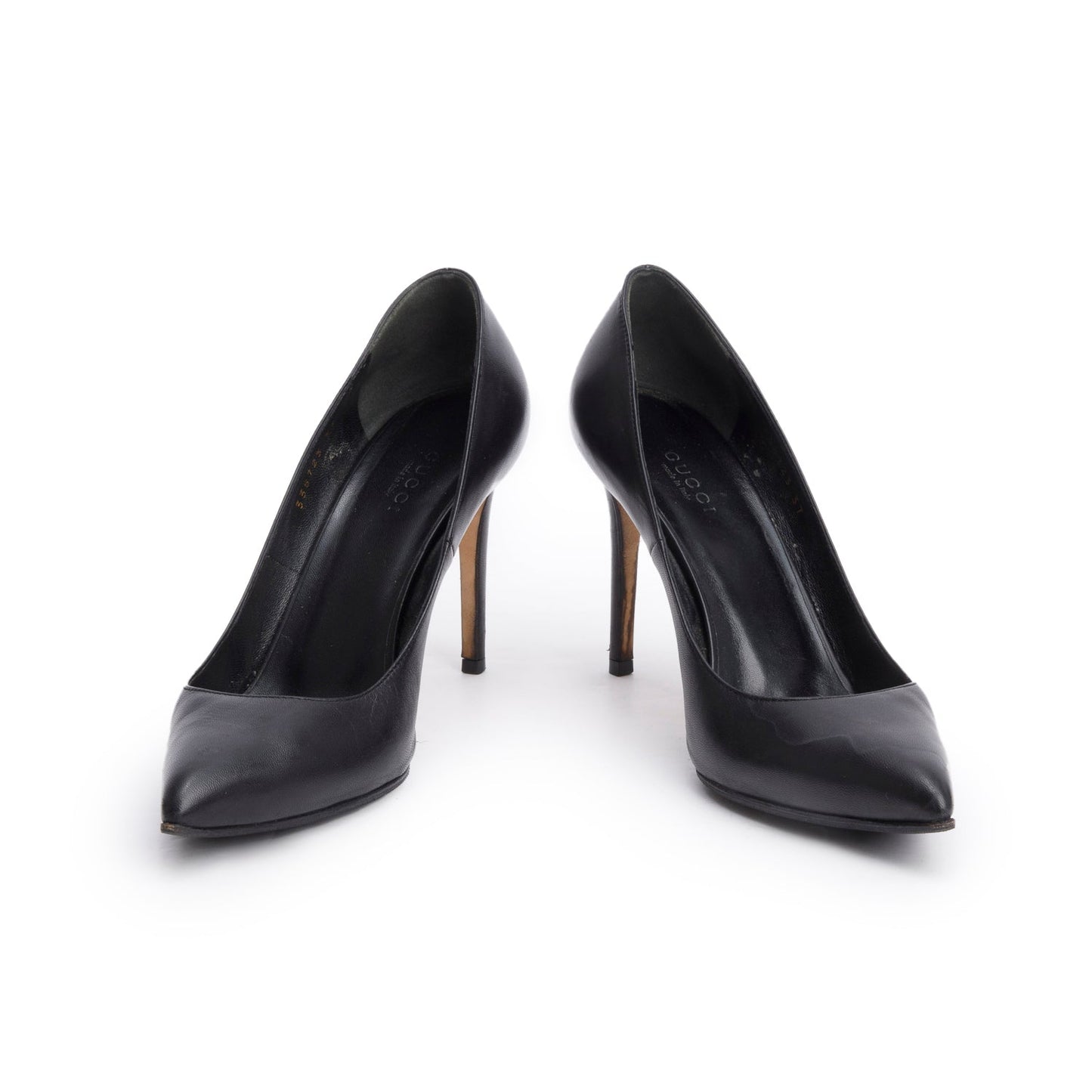 Gucci Black Leather Pointed Toe Pumps, Size 37