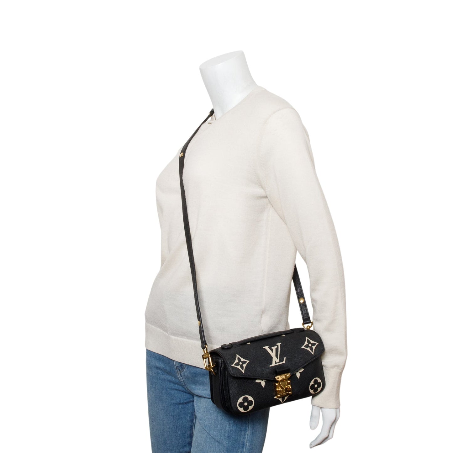 Louis Vuitton 2023 Black/Beige Bicolor Monogram Empreinte Leather East West Pochette Metis