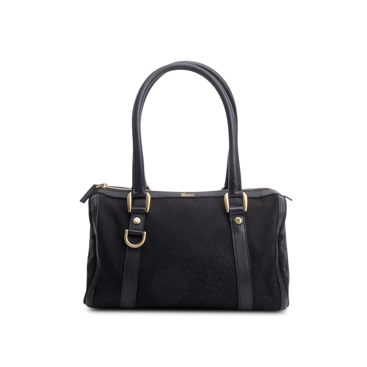 Gucci Black Leather Trim GG Canvas Small Abbey Boston Bag