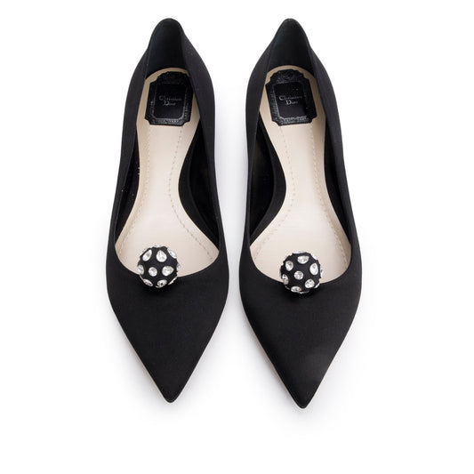 Christian Dior Black Satin Comete Flat Shoes, Size 39.5