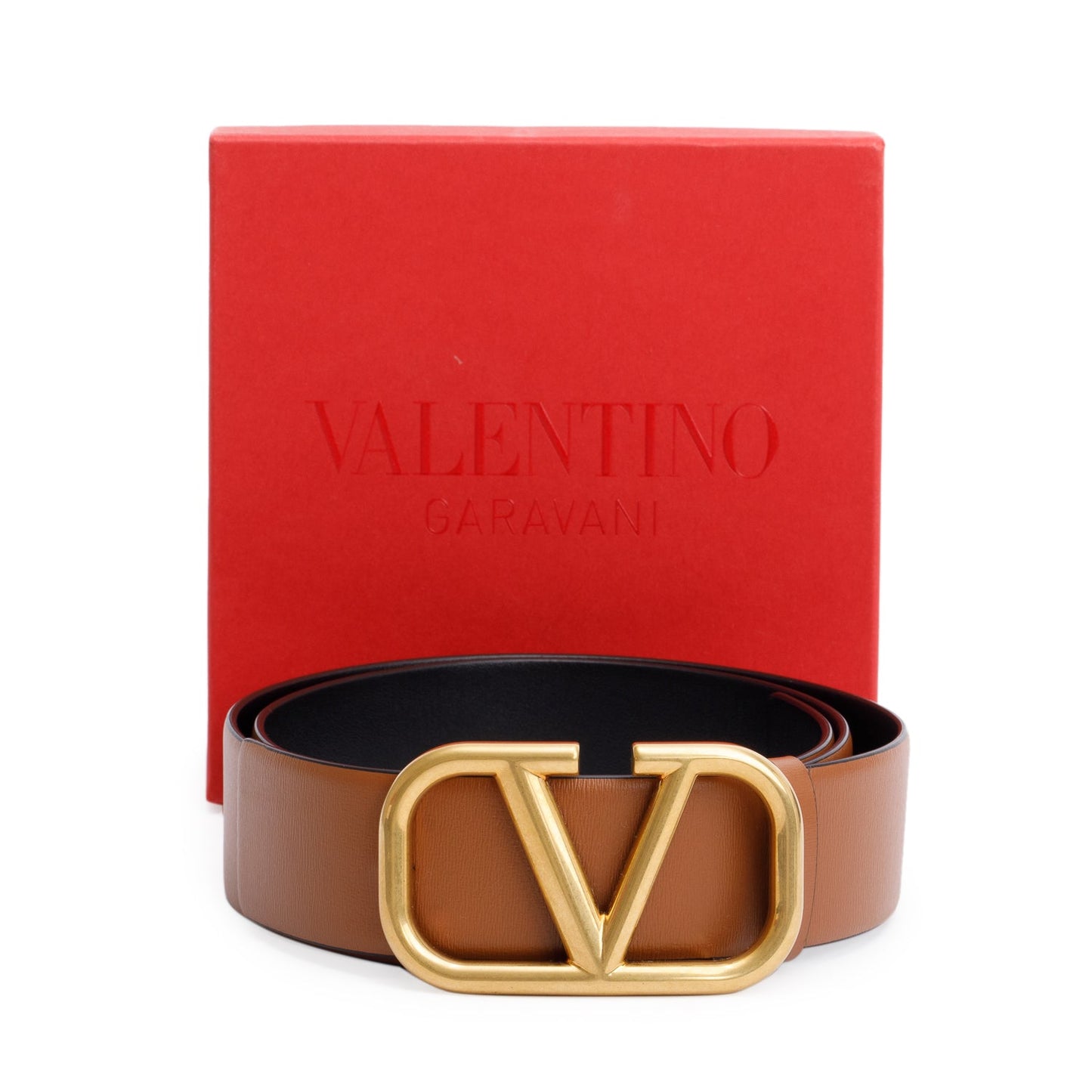 Valentino Brown/Black Calfskin Reversible Vlogo Signature 40 MM Leather Belt, 90 36