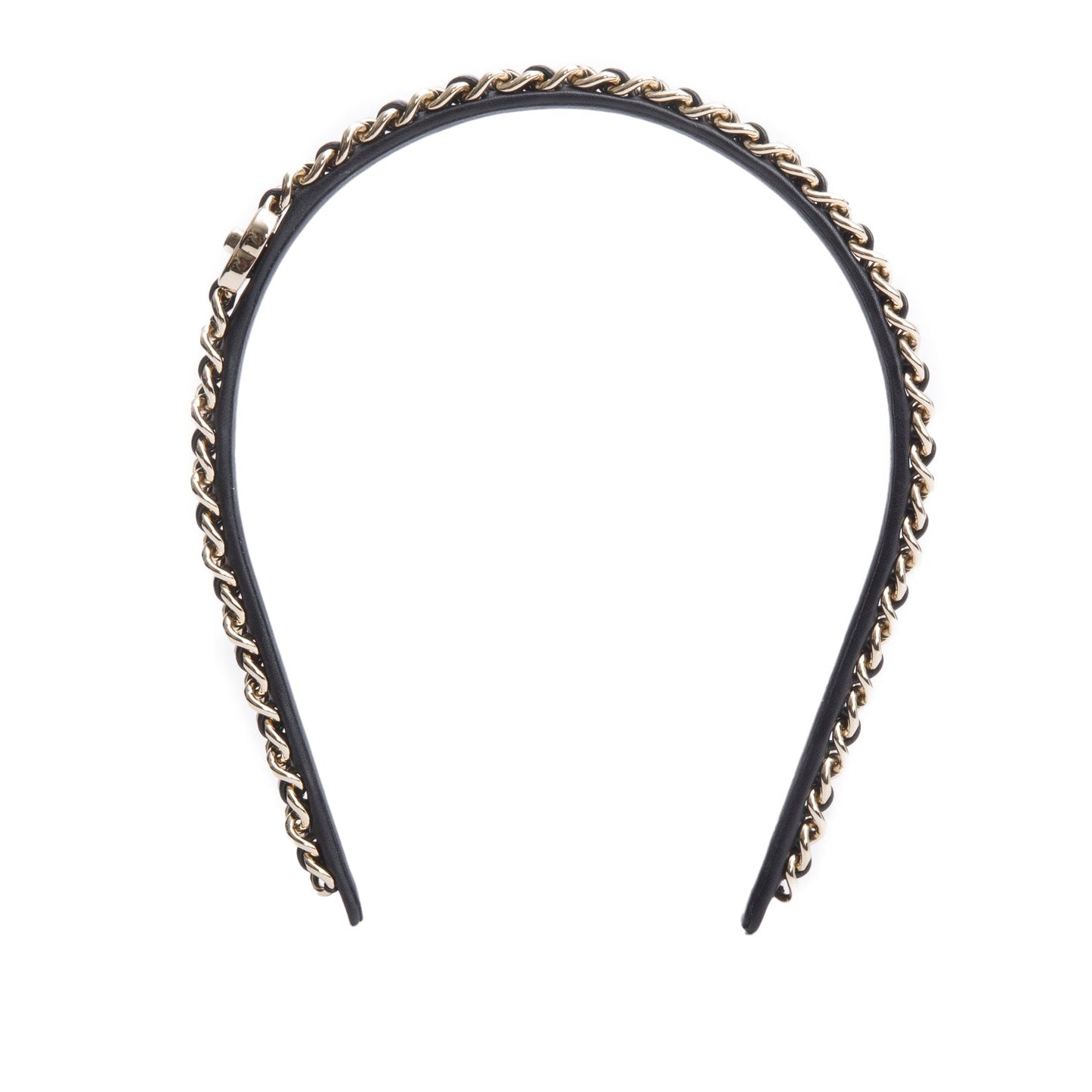 Chanel Black Leather Interlocking CC Chain-Link Head Band