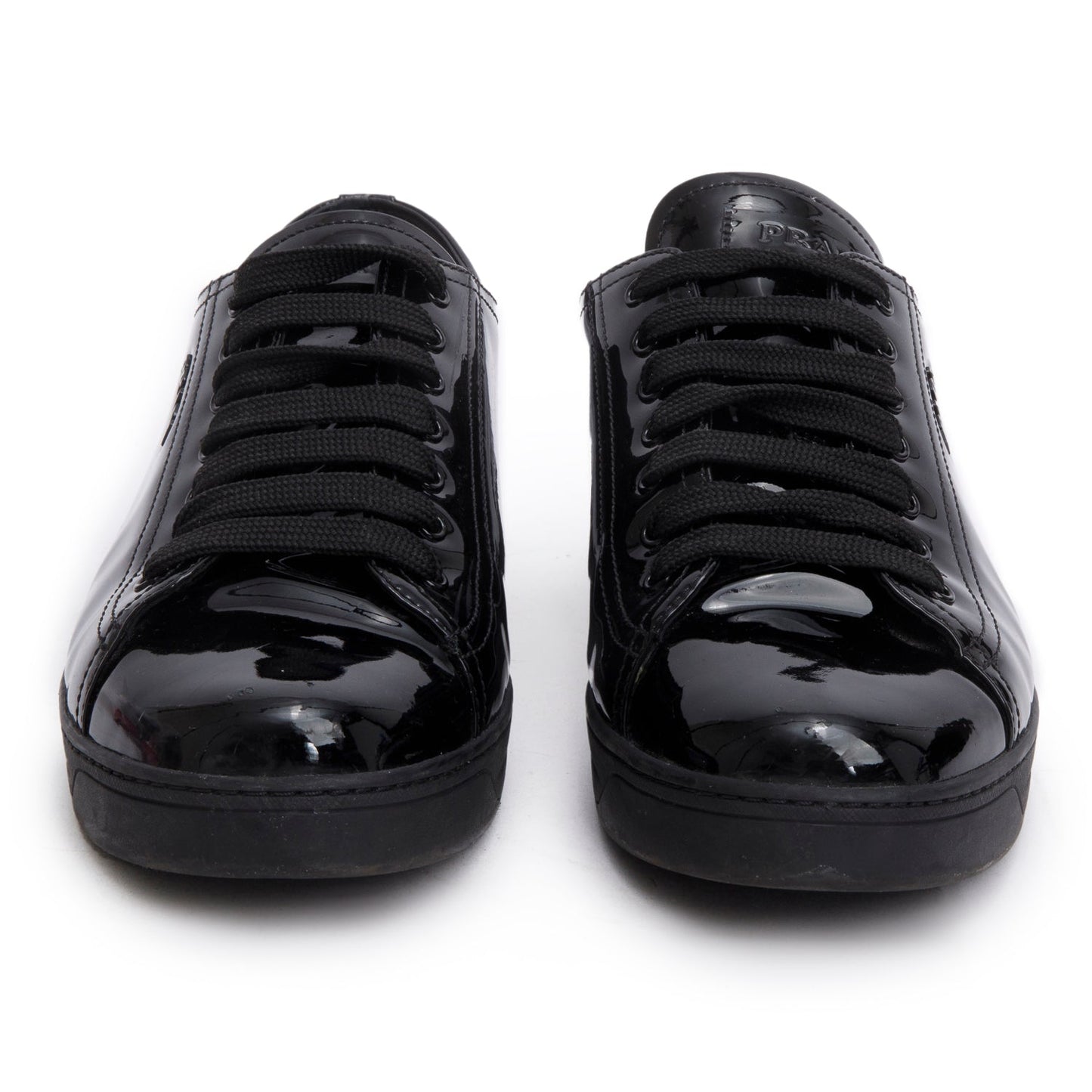 Prada Black Patent Leather Lace -Up Trainer Sneakers, Men's Size 41