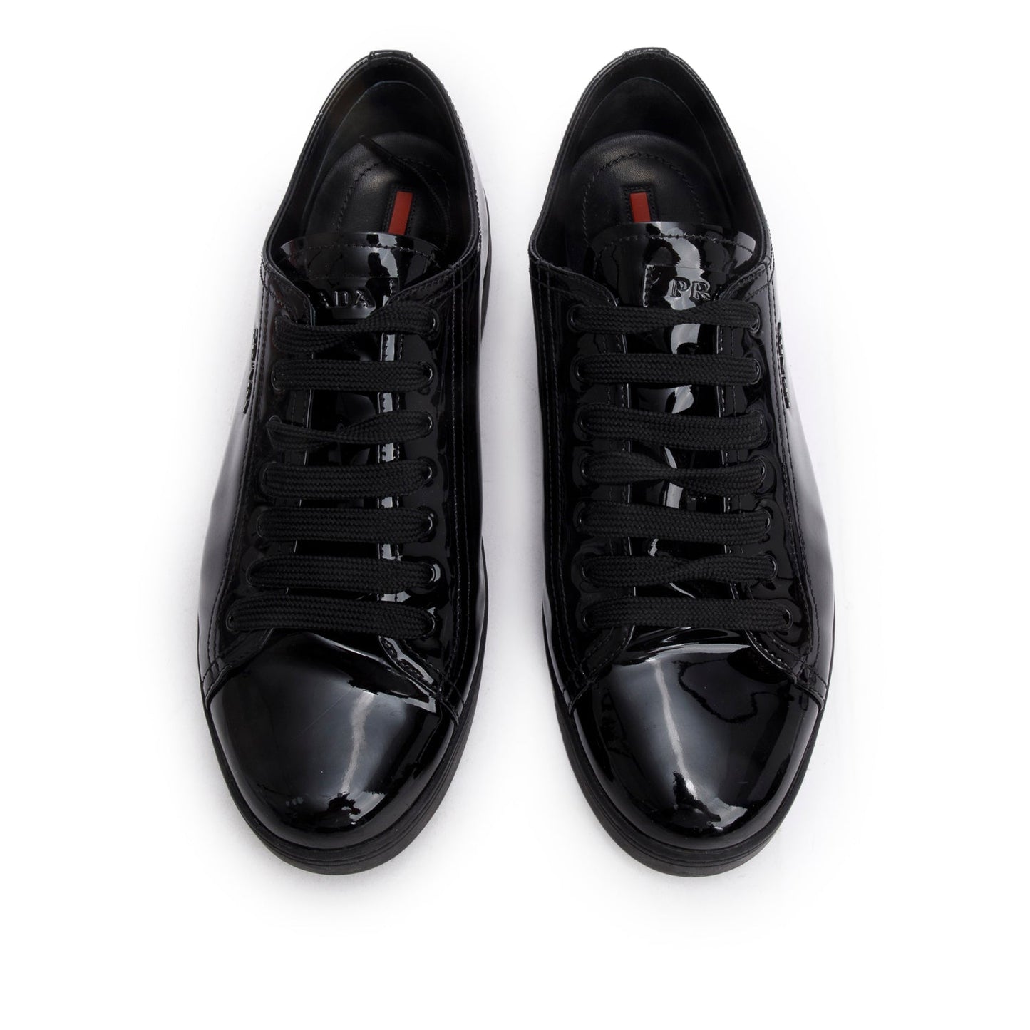 Prada Black Patent Leather Lace -Up Trainer Sneakers, Men's Size 41