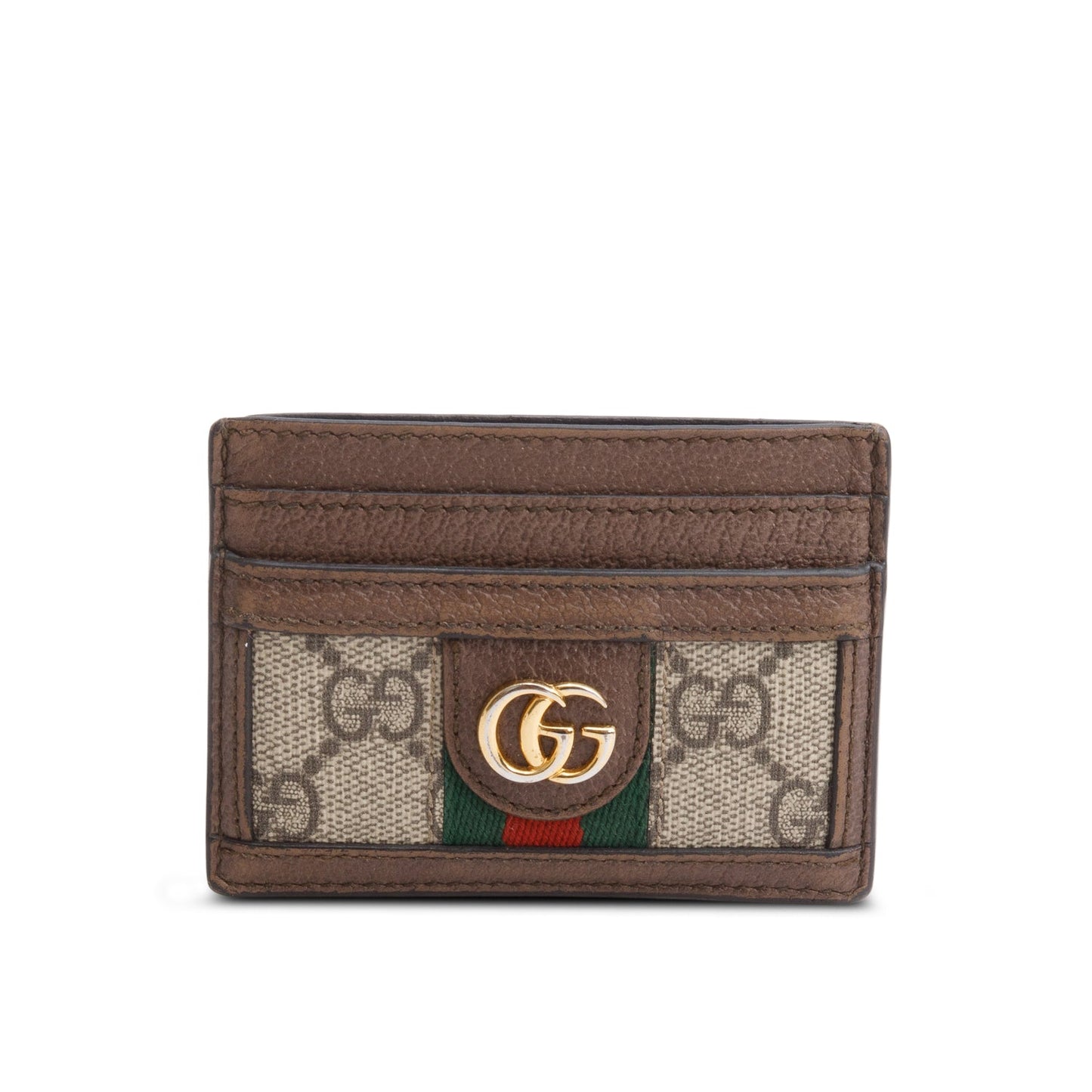 Gucci Brown Calfskin Leather GG Supreme Ophidia Card Case