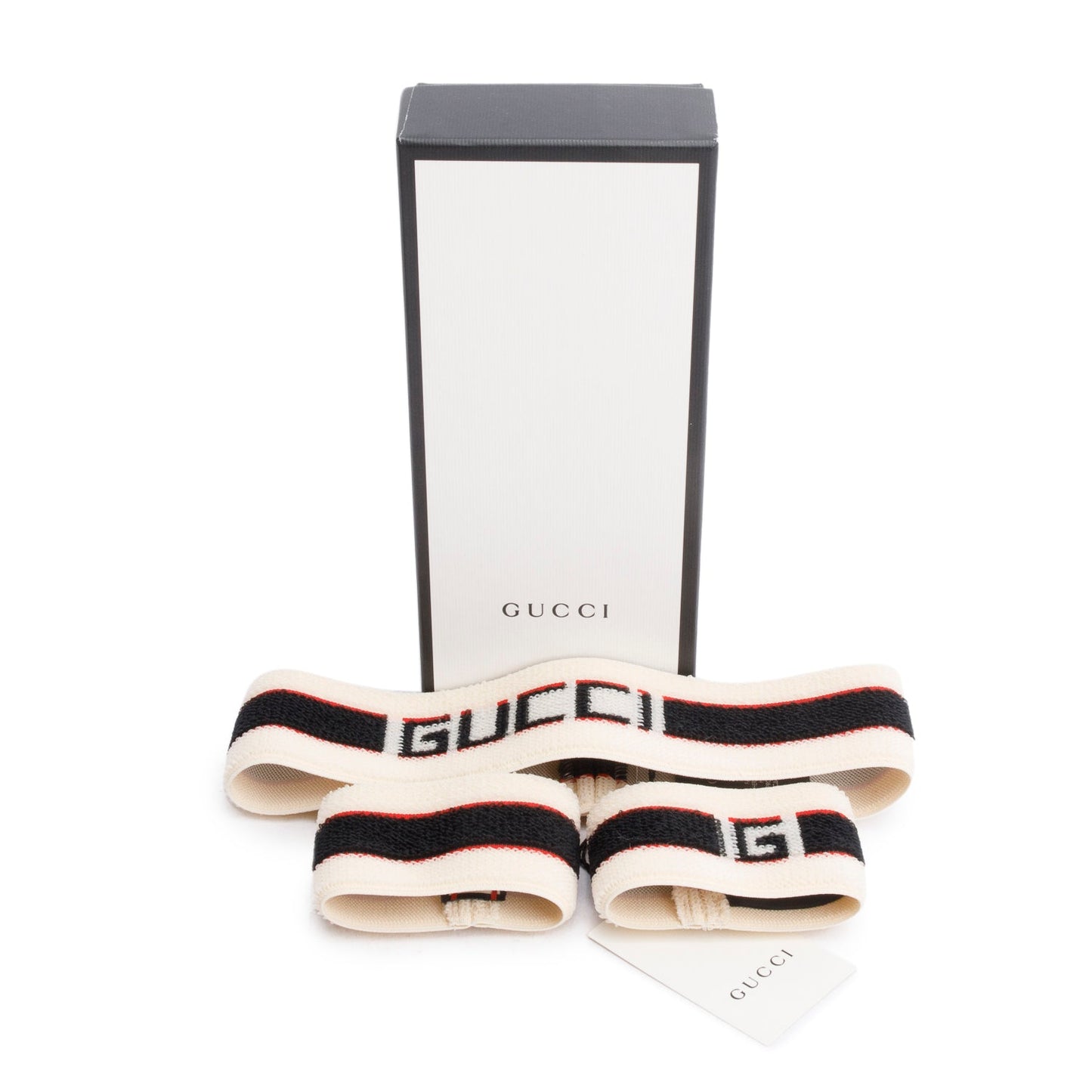 Gucci Creme & Black Web Logo Fabric Elastic Headband and Wrist Bands Set, Size M 57