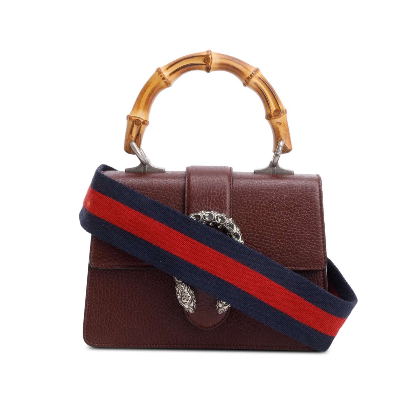 Gucci Burgundy Calfskin Leather Dionysus Bamboo Mini Top Handle Bag