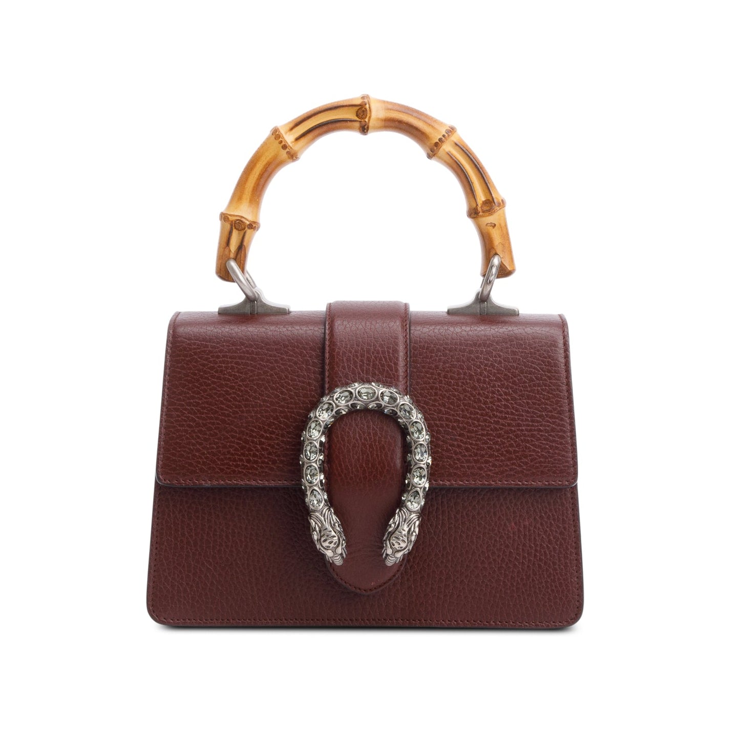 Gucci Burgundy Calfskin Leather Dionysus Bamboo Mini Top Handle Bag