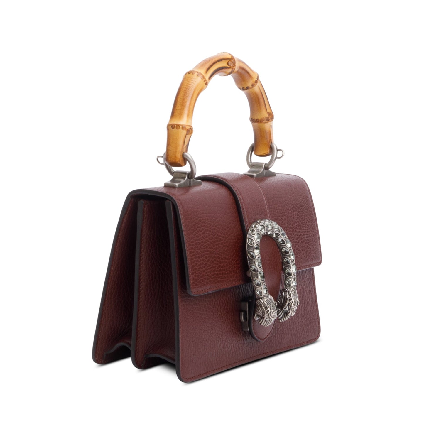 Gucci Burgundy Calfskin Leather Dionysus Bamboo Mini Top Handle Bag