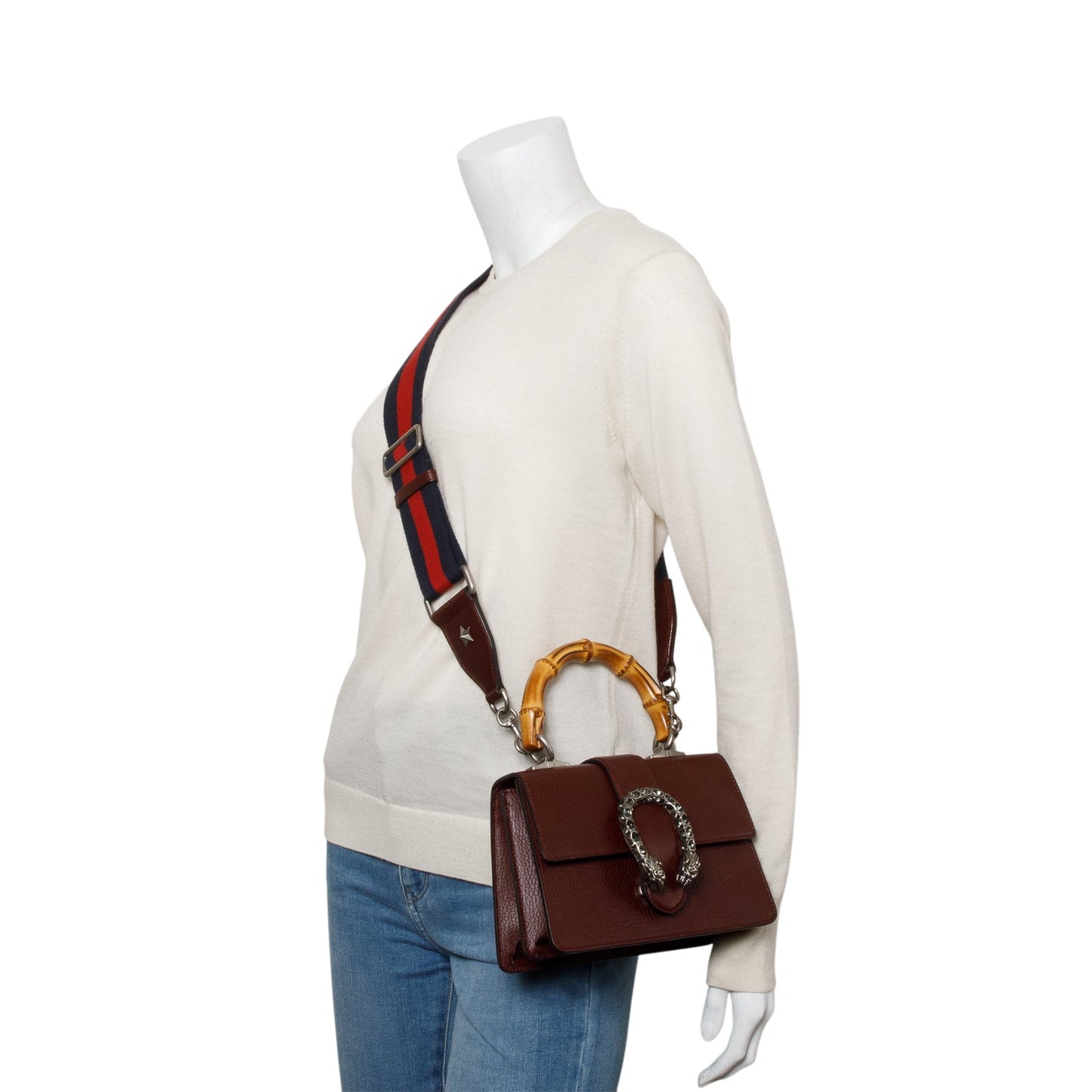 Gucci Burgundy Calfskin Leather Dionysus Bamboo Mini Top Handle Bag