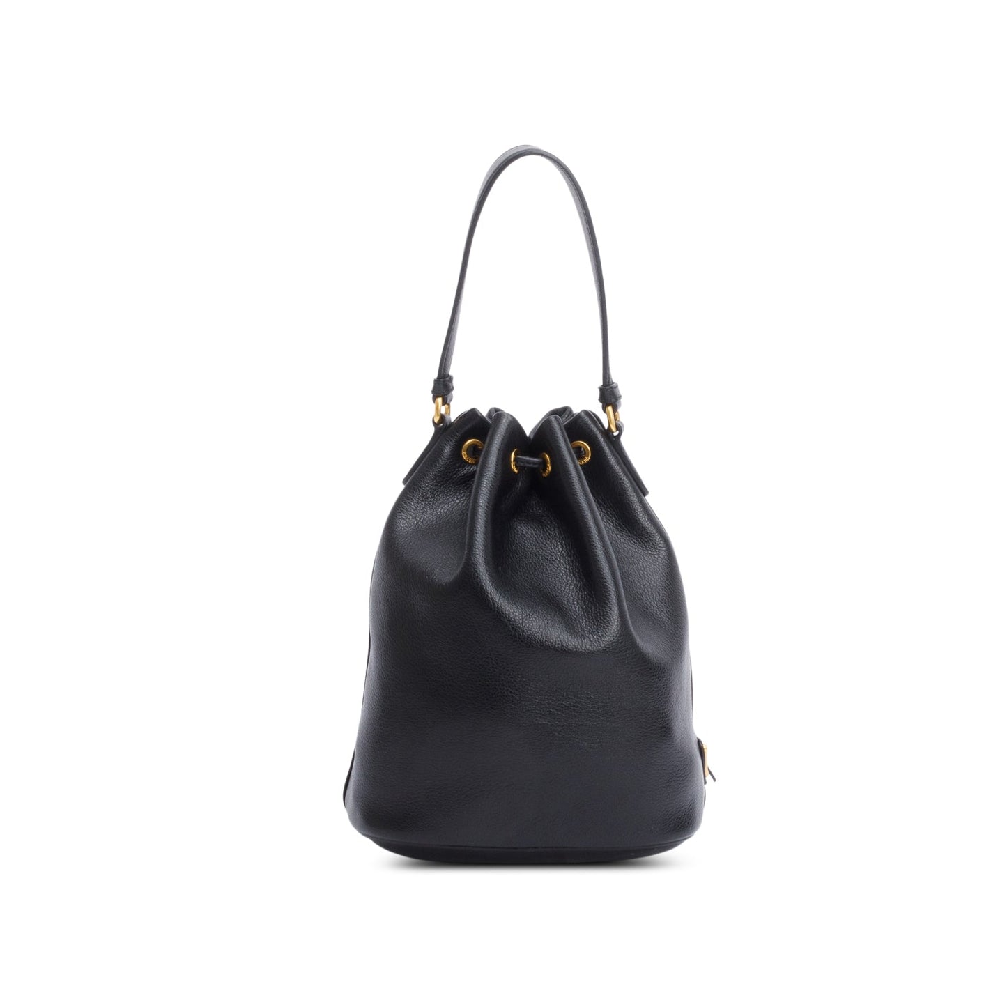 Prada Black Glace Calf Leather Logo Duet Bucket Bag