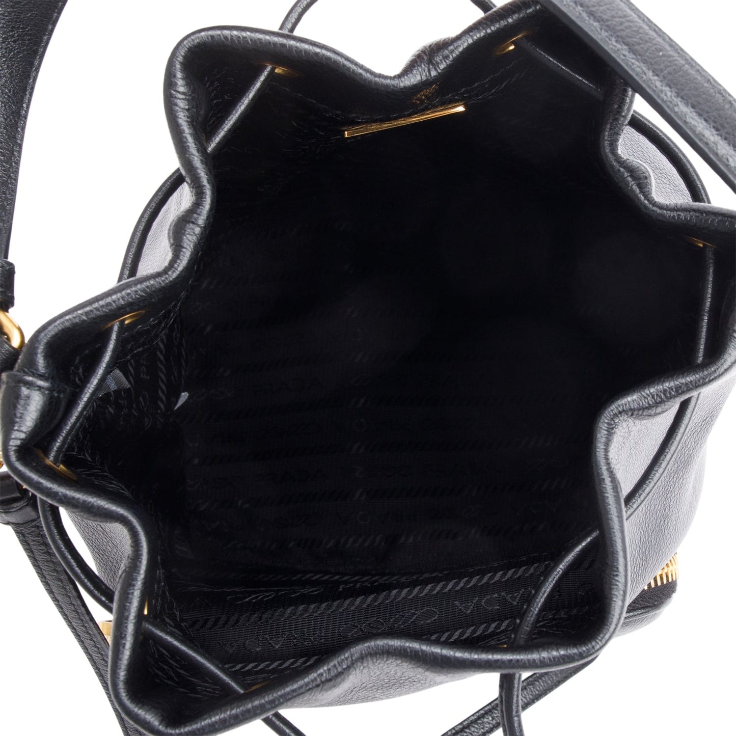 Prada Black Glace Calf Leather Logo Duet Bucket Bag