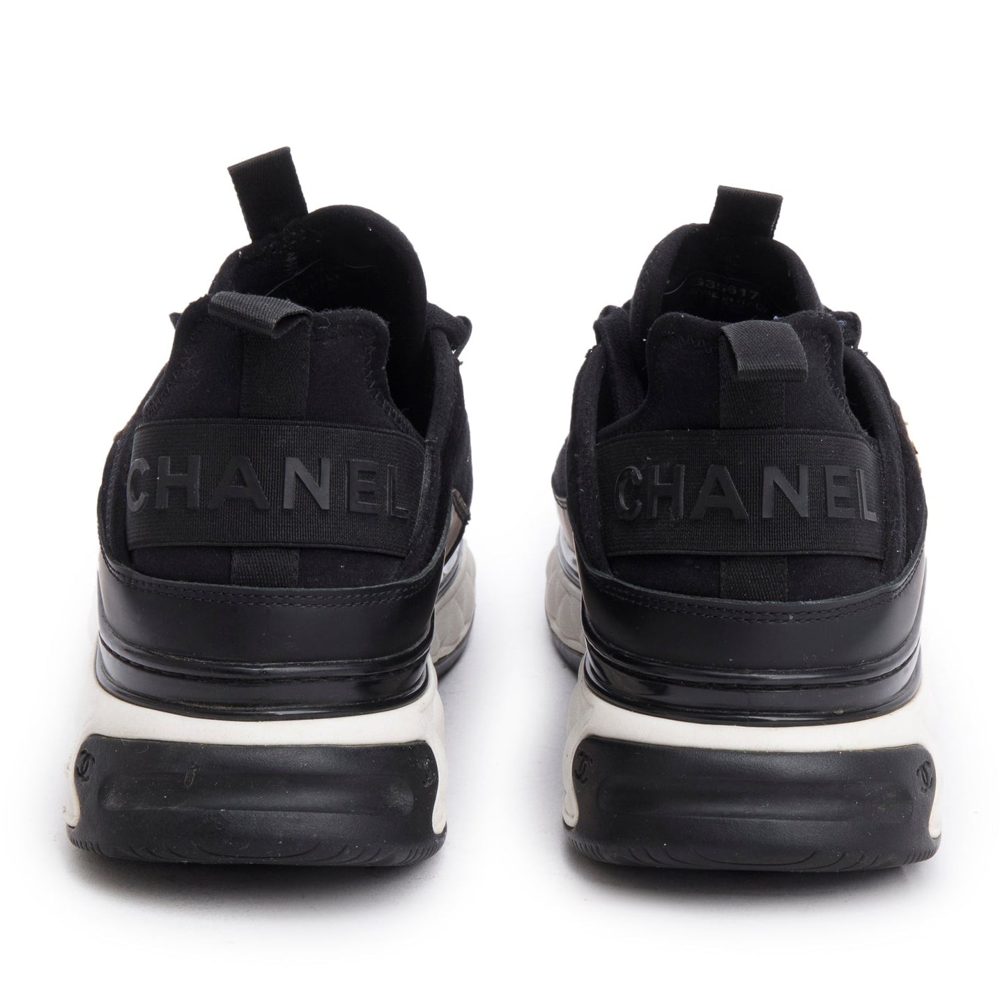 Chanel Black Canvas Calfskin Leather Trim CC Logo Sneakers, Men's Size 42