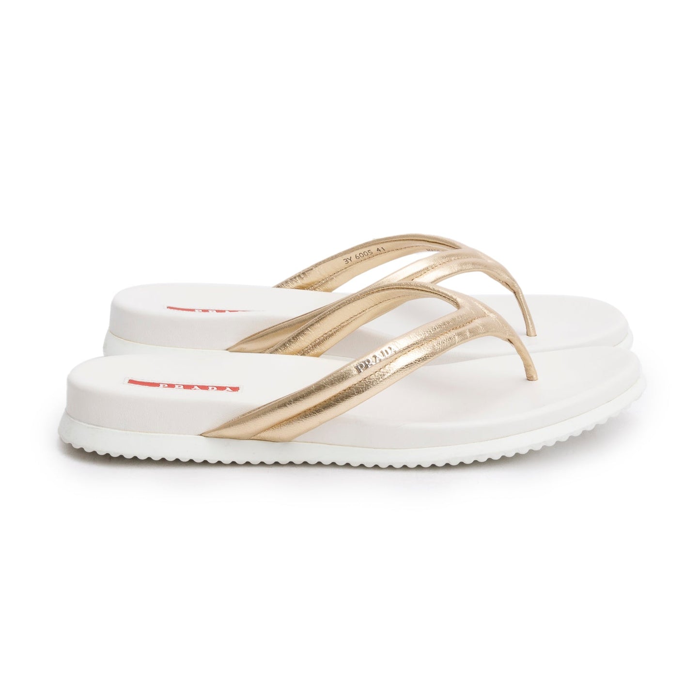 Prada Black/Gold Rubber Thong  Sandals, Size 41