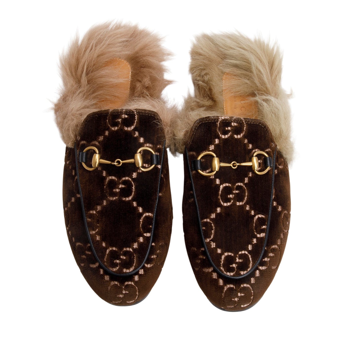 Gucci Brown GG Velvet Horsebit Accent Princetown Mules, Size 36